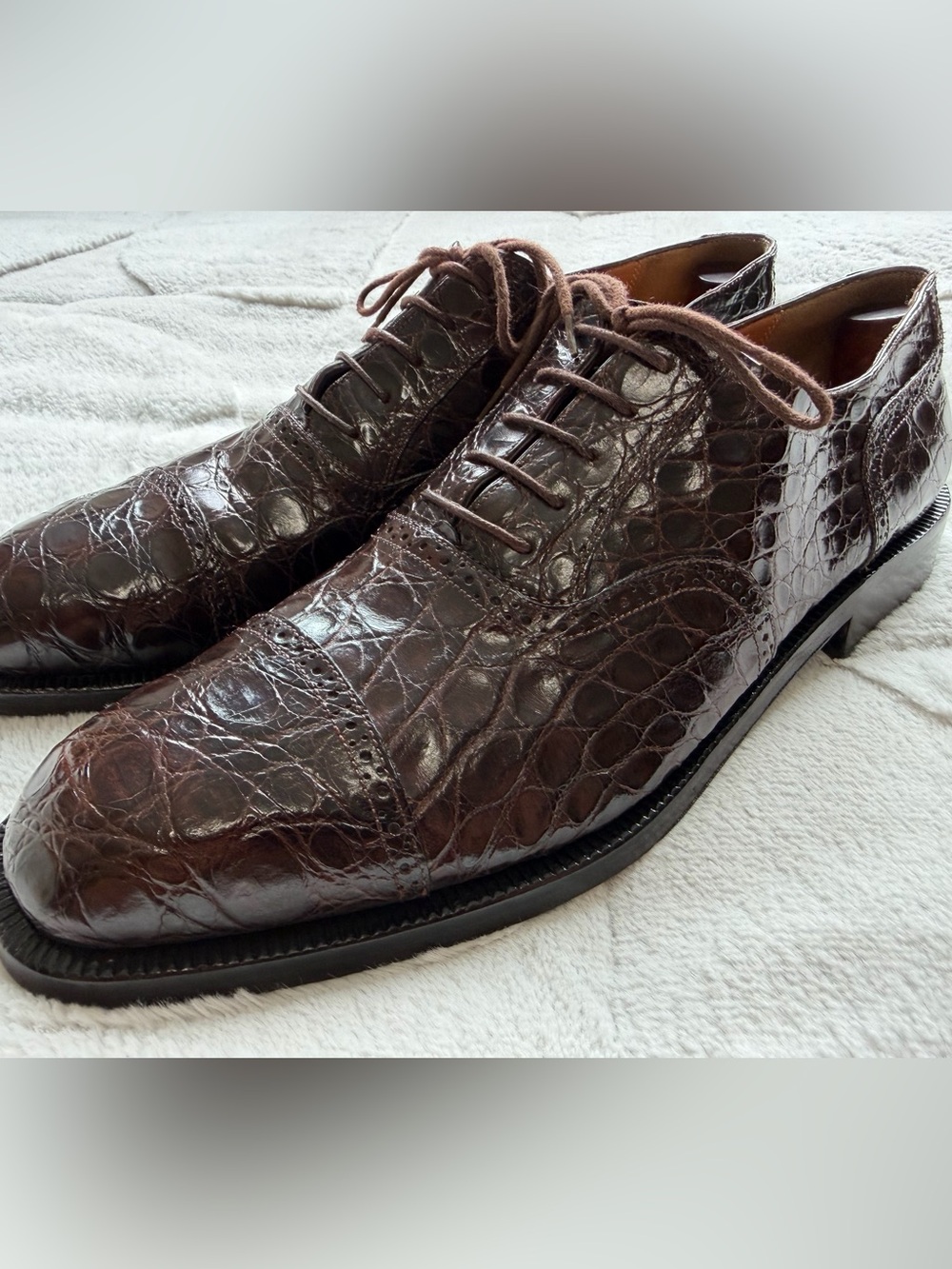 $2,300 Salvatore Ferragamo Brown Genuine Crocodile Exotic Skin Oxford Shoes 12 D